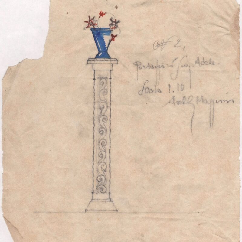 Colonna portafiori - matita e tempera su carta da lucido - primi anni venti - cm. 22x20,5