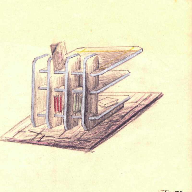 Piccola libreria - pastello e tempera su carta - metà anni venti - cm. 24x26