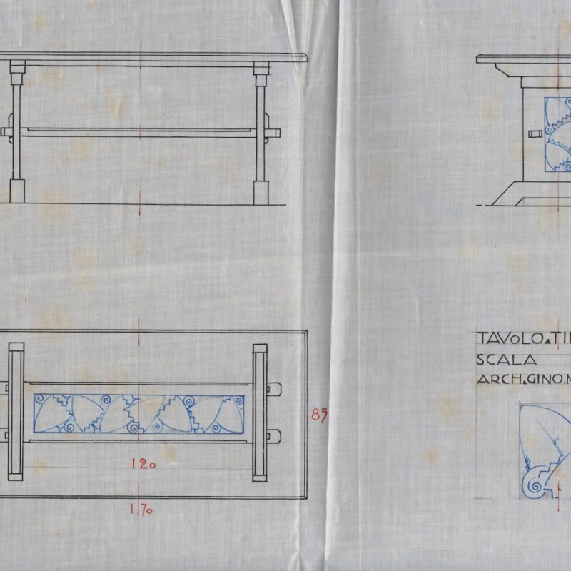 Tavolo con decori - inchiostro e matita su carta da lucido - primi anni venti - cm. 46x24