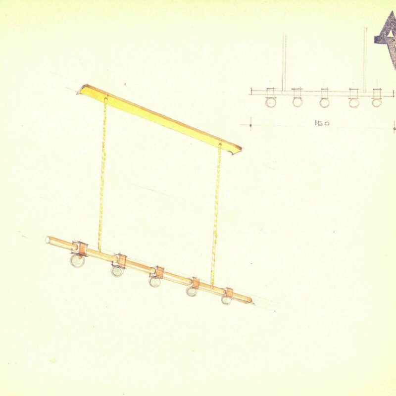 Lampada a sospensione - matita e acquarello su carta - anni trenta - cm. 24x24