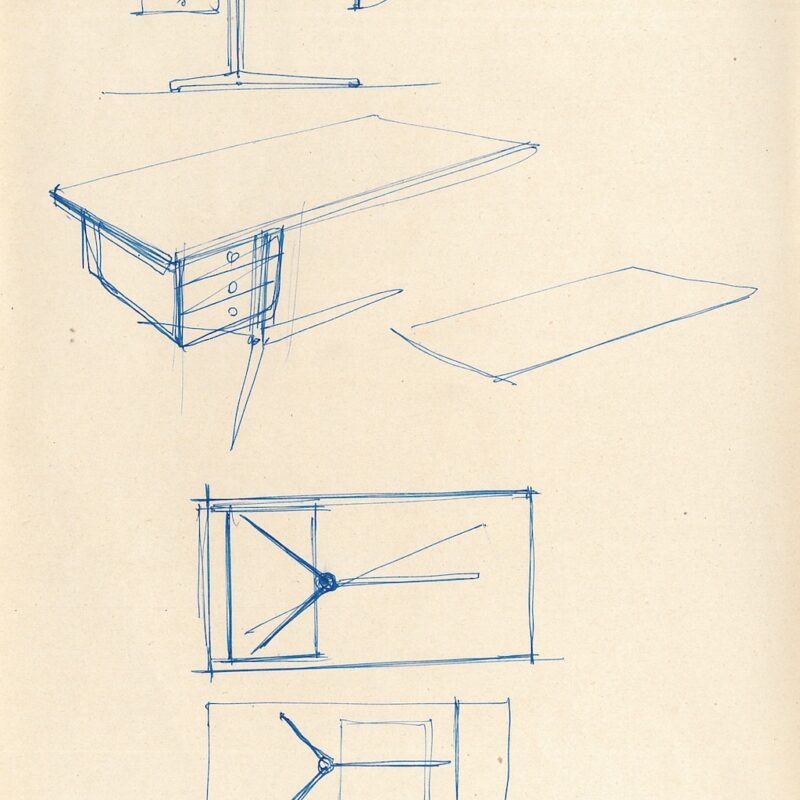 ENI schizzi preparatori, scrivania - inchiostro su carta - 1956 - cm. 22,5x29