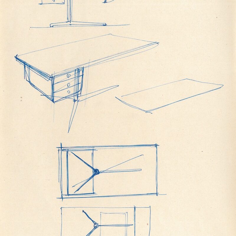 ENI schizzi preparatori, scrivania - inchiostro su carta - 1956 - cm. 22,5x29