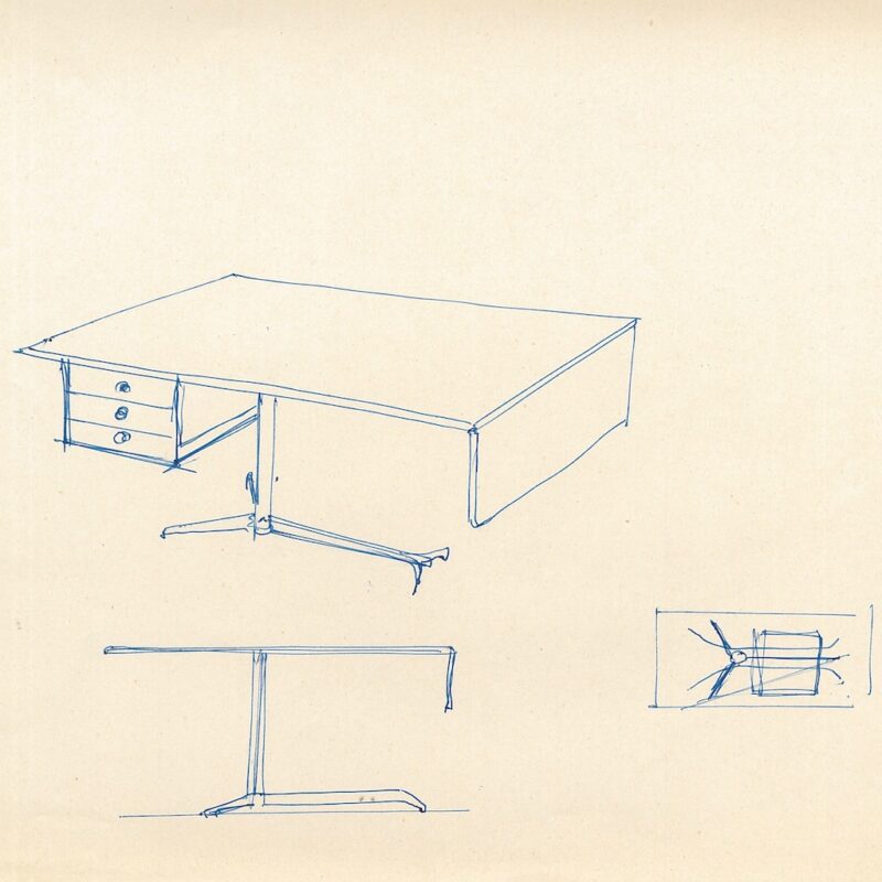 ENI schizzi preparatori, scrivania - inchiostro su carta - 1956 - cm. 22,5x29