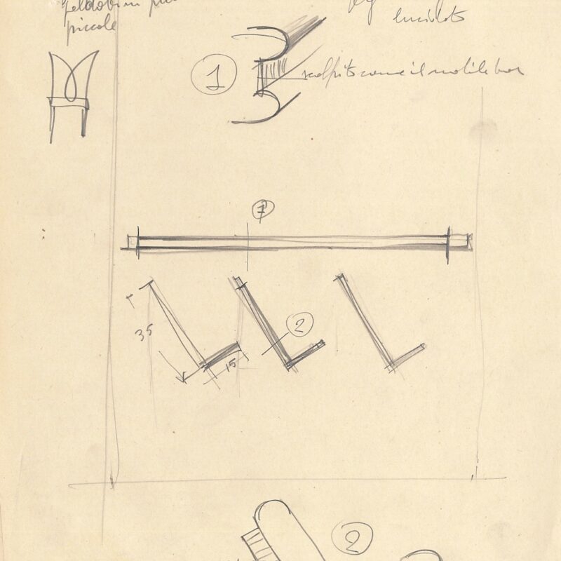 Mensola e portalibri in palissandro - matita su carta - 1951 - cm. 22x28,5