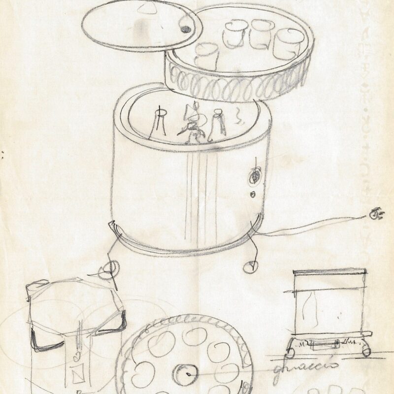 Schizzi preparatori per progetto poltrona - matita su carta da lucido - primi anni '60 - cm. 72x54